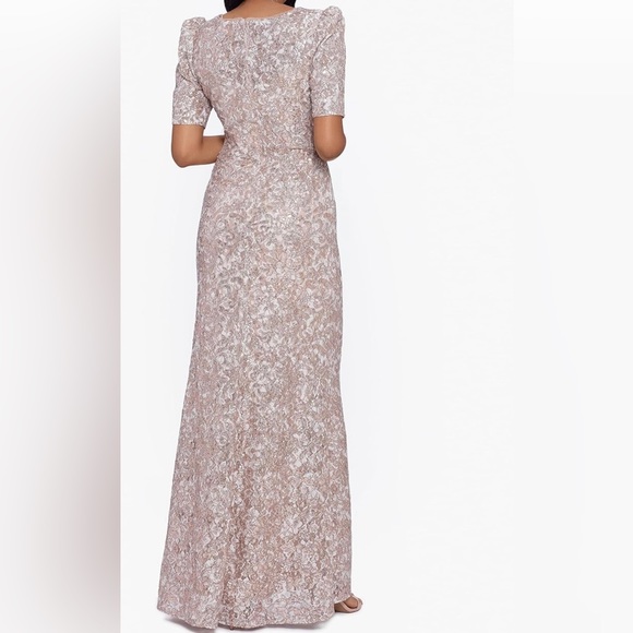 Xscape Women's Long Lace Sequin Side Ruched Dress - Picture 2 of 3